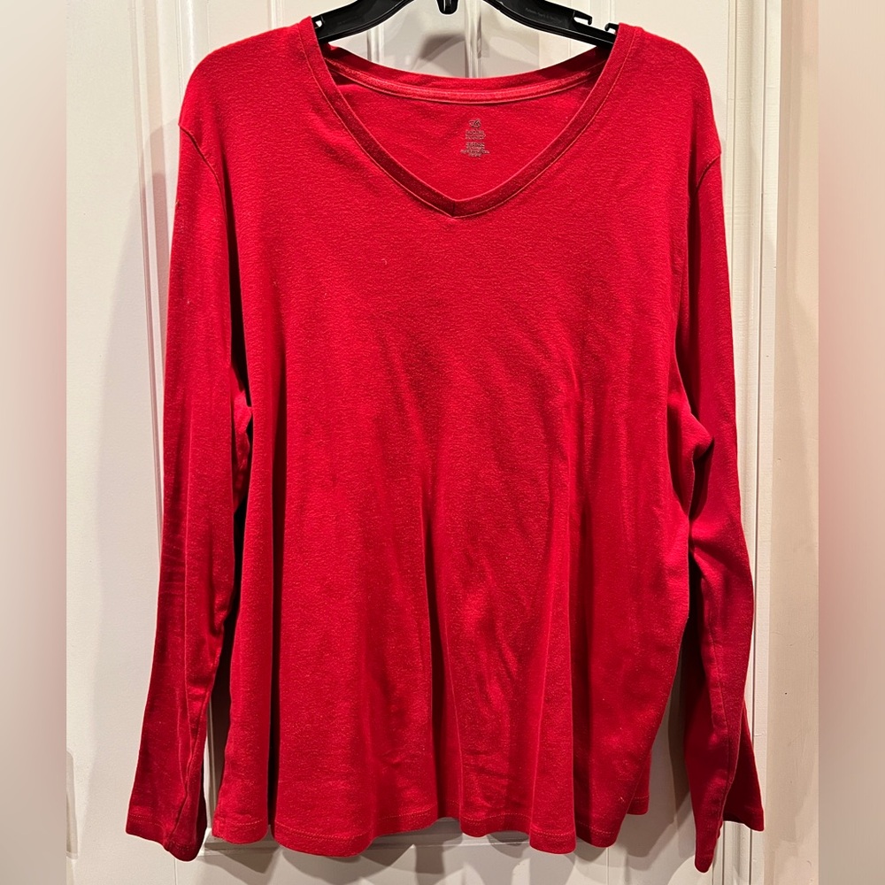 Bobbie Brooks Red V-Neck Long Sleeve Tee Shirt Top Sz 2x